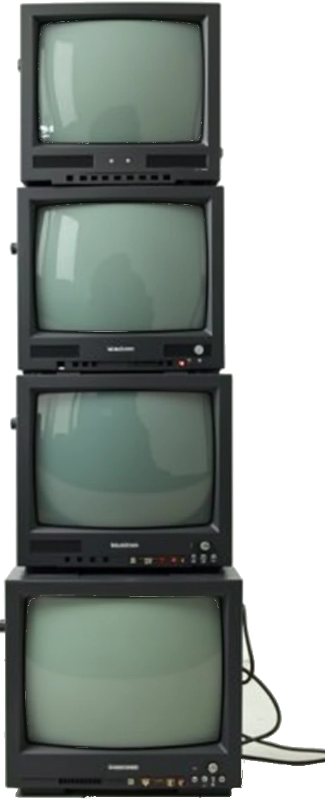 Four stacked monitors, switched off